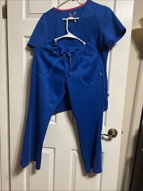 smitten Royal Blue Track Pants and Short Sleeve Top Set